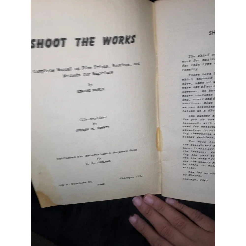 Stained 1943 Ed Marlo Shoot the Works Dice Manipulation Magic Book L.L. Ireland